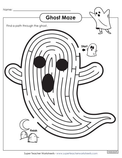Puzzles - Ghost Maze (Intermediate) (Printable PDF Worksheet)