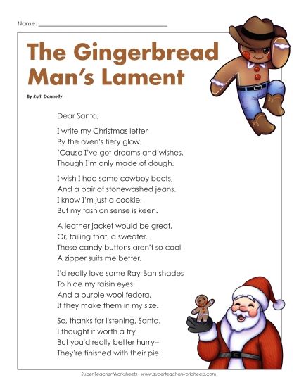 Poems - Gingerbread Man's Lament (Poem) (Printable PDF Worksheet)