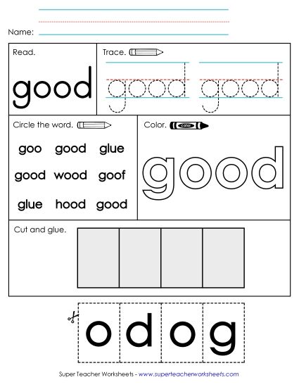 Individual Sight Words - Good (Sight Word) (Printable PDF Worksheet)
