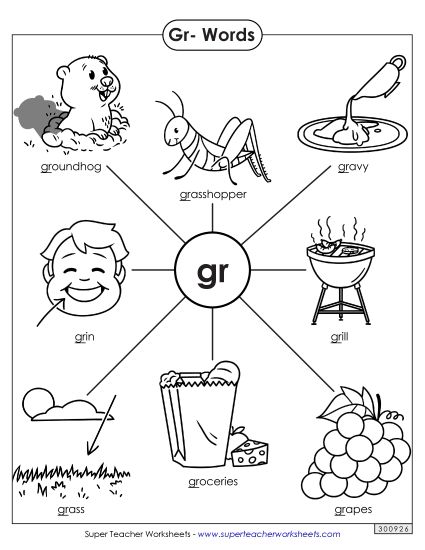 Phonics Blends and Digraphs - Gr- Words (Printable PDF Worksheet)