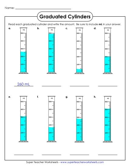 Intermediate - No Decimals - Graduated Cylinders (100s) (Printable PDF Worksheet)