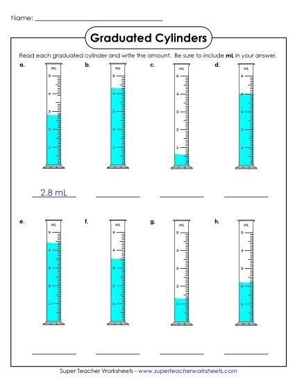 Advanced - Some Decimals - Graduated Cylinders (1s - Decimals) (Printable PDF Worksheet)