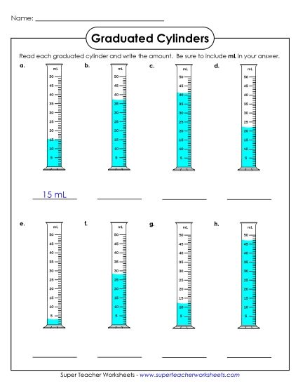 Intermediate - No Decimals - Graduated Cylinders (5s) (Printable PDF Worksheet)