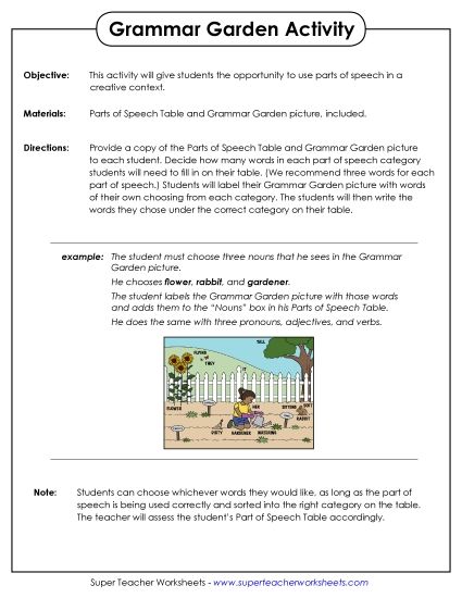 Parts of Speech: Activities and Projects - Grammar Garden Activity (Printable PDF Worksheet)