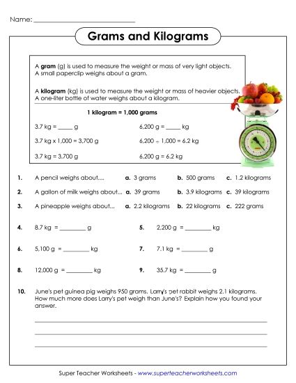 Grams and Kilograms (Harder) (Printable PDF Worksheet)