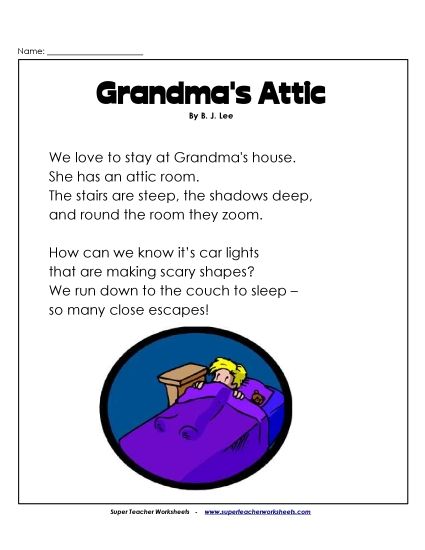 Poems - Grandma's Attic (Poem) (Printable PDF Worksheet)