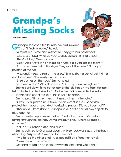Fiction - Grandpa's Missing Socks (Printable PDF Worksheet)