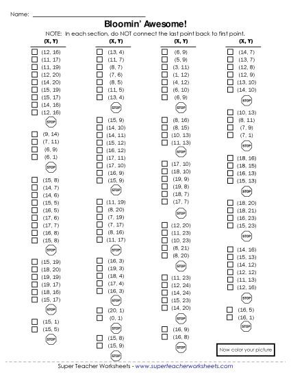 Graph Art Plotting Points - Graph Art: Spring Flowers (Printable PDF Worksheet)