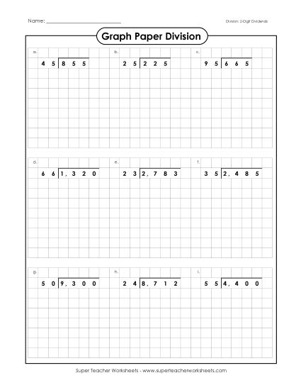 Two-Digit Divisors - Graph Paper Division Practice: 2-Digit Divisors (Printable PDF Worksheet)
