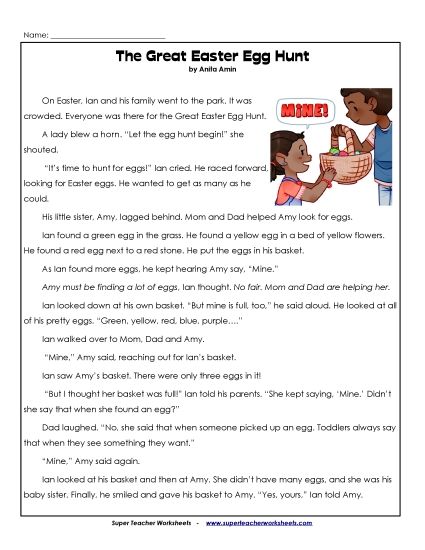 Reading Comprehension - Great Egg Hunt (Fiction) (Printable PDF Worksheet)