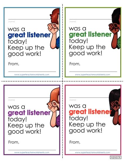 Notes to Students - Great Listener Note (Printable PDF Worksheet)