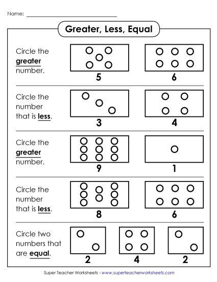 Comparing Numbers - Greater, Less, Equal (Printable PDF Worksheet)