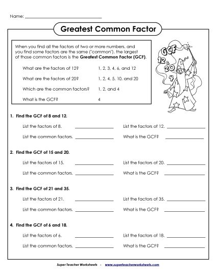 Greatest Common Factor (GCF) - Greatest Common Factor (Printable PDF Worksheet)