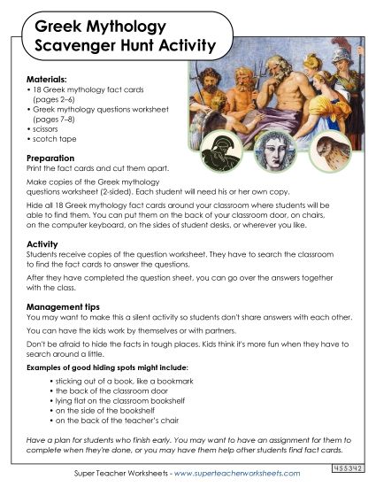 Greek Mythology Scavenger Hunt (Printable PDF Worksheet)