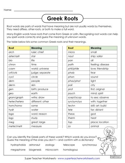 Reference Sheets - Greek Roots Reference Sheet (Printable PDF Worksheet)