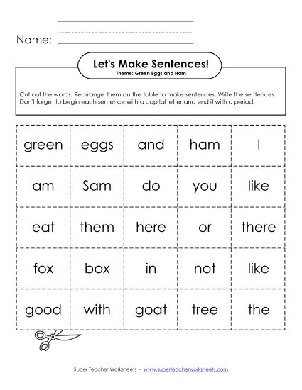 Early Literacy - Green Eggs & Ham Word Cards (Printable PDF Worksheet)