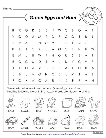 Worksheets - Green Eggs Word Search (Printable PDF Worksheet)