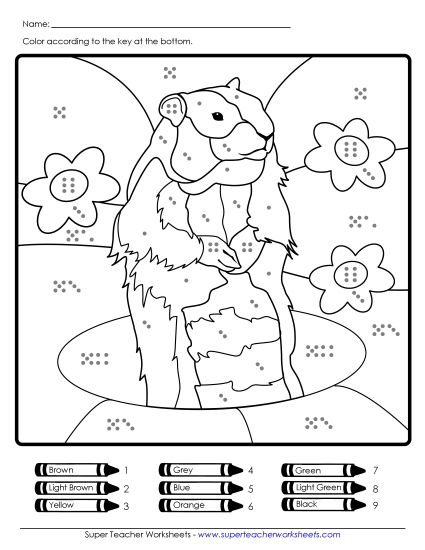 Counting and Numbers (Very Basic) - Groundhog Counting Picture (Very Basic) (Printable PDF Worksheet)