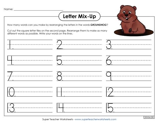 Puzzles & Games - Groundhog Letter Mix (Primary) (Printable PDF Worksheet)