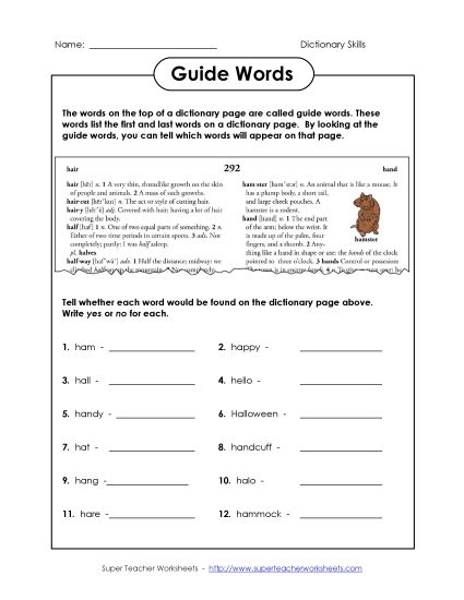 Guide Words #1 (Printable PDF Worksheet)
