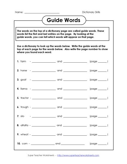 Guide Words #2 (Printable PDF Worksheet)