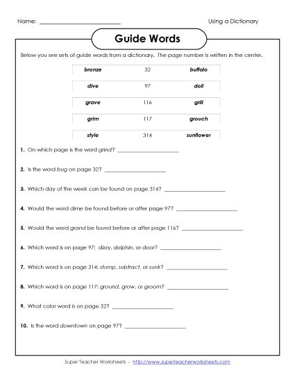 Guide Words #3 (Printable PDF Worksheet)