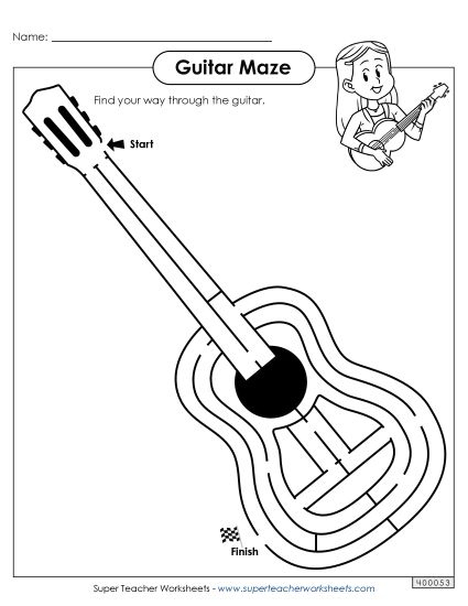 Medium - Guitar Maze - Medium (Printable PDF Worksheet)