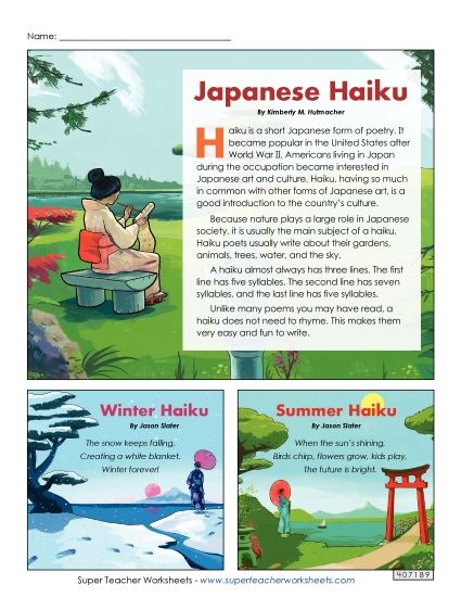 Haiku - Haiku Article (Printable PDF Worksheet)