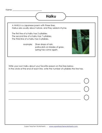 Haiku - Haiku Worksheet (Printable PDF Worksheet)