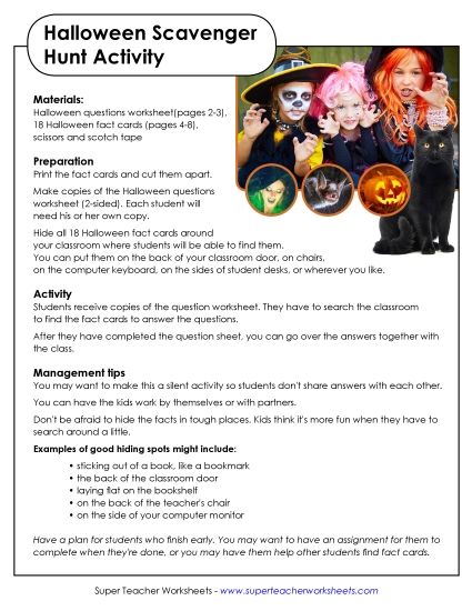 Classroom Games - Halloween Class Scavenger Hunt (Printable PDF Worksheet)