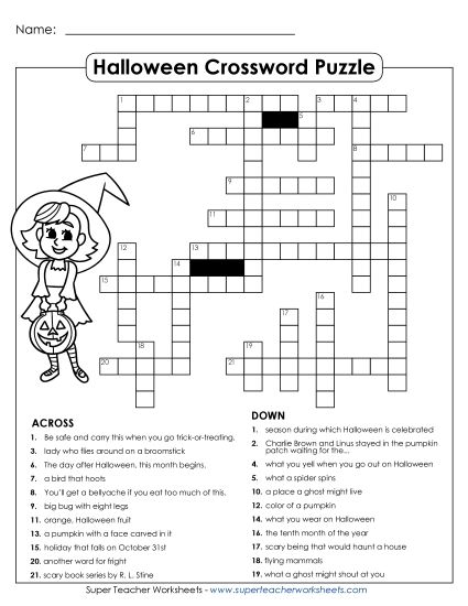 Puzzles - Halloween Crossword Puzzle (Printable PDF Worksheet)