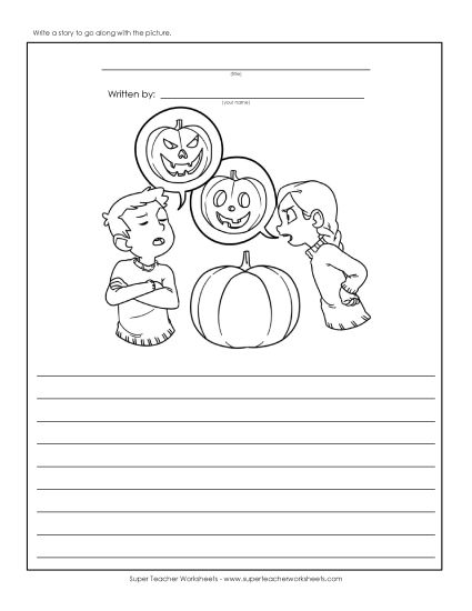 Holiday Story Pictures - Halloween - Pumpkin Carvers (Printable PDF Worksheet)