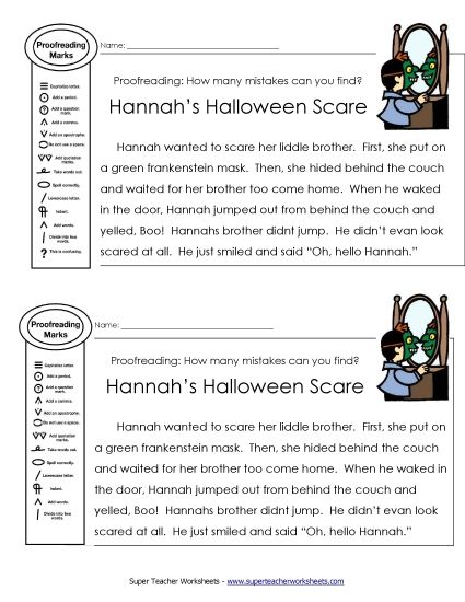 Proofreading - Halloween Scare (Printable PDF Worksheet)