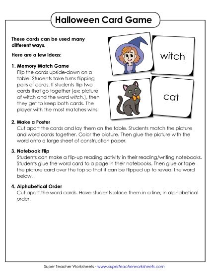 Learning Center (Very Basic) - Halloween Word-Picture Card Sort  (Printable PDF Worksheet)