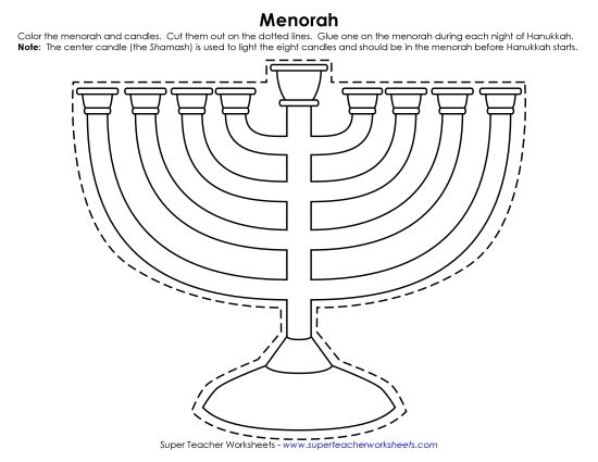 More Cut-Outs - Hanukkah Cut-Out Menorah (Printable PDF Worksheet)