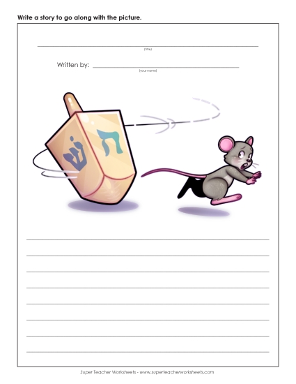 Holiday Story Pictures - Hanukkah - Dreidel Mouse (Printable PDF Worksheet)