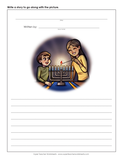 Holiday Story Pictures - Hanukkah - Menorah (Printable PDF Worksheet)