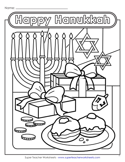 Coloring Pages - Hanukkah Table Coloring Page (Printable PDF Worksheet)