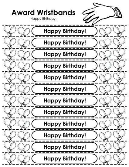 Wristbands - Happy Birthday Wristband (Printable PDF Worksheet)