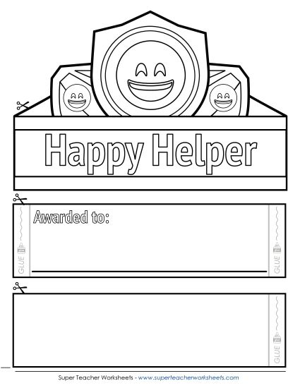 Award Crowns/Hats - Happy Helper (B&W) (Printable PDF Worksheet)
