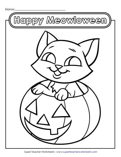 Basic Pictures (For Younger Kids) - Happy Meowloween (Printable PDF Worksheet)