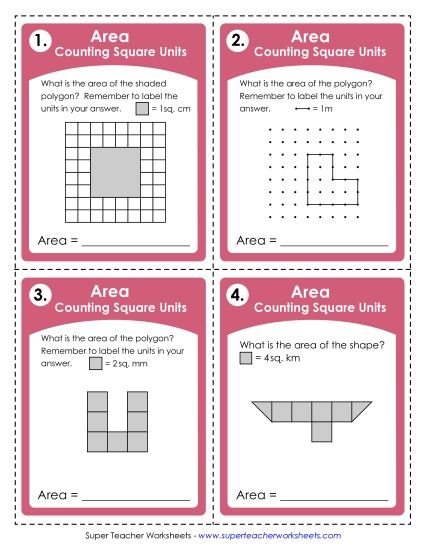 Task Cards - Harder Task Cards: Counting Square Units (Printable PDF Worksheet)