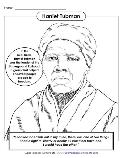 Coloring Pages - Harriet Tubman - Coloring (Printable PDF Worksheet)