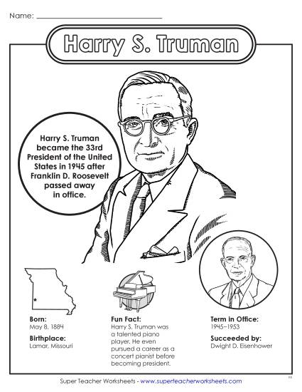President Fact Sheets - Harry S. Truman Fact Sheet (Printable PDF Worksheet)