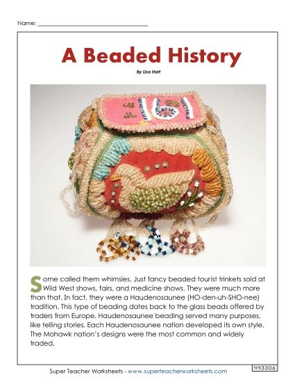 Reading Comprehension - Haudenosaunee Beadwork (Printable PDF Worksheet)