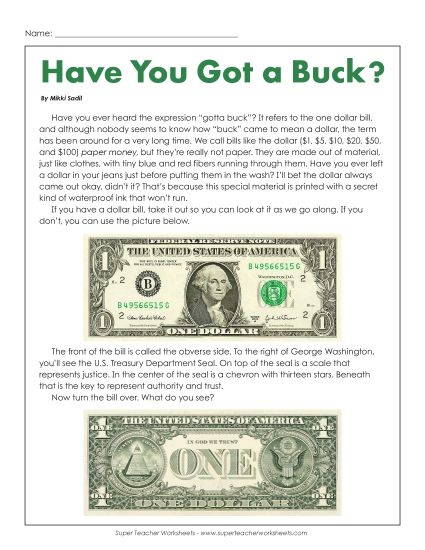 Nonfiction - Have You Got a Buck? (Printable PDF Worksheet)