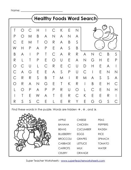 Intermediate (Grades 3-6) - Healthy Foods (Printable PDF Worksheet)