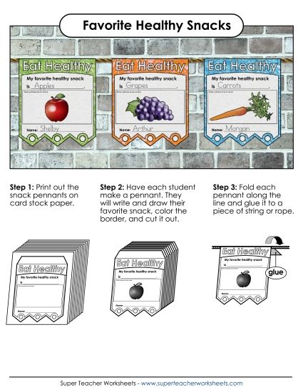 Nutrition Pennants  - Healthy Snack Pennants Flags (Printable PDF Worksheet)