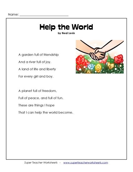 Poems - Help the World (Poem) (Printable PDF Worksheet)