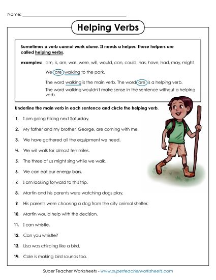 Helping Verbs - Helping Verbs - Basic (Printable PDF Worksheet)